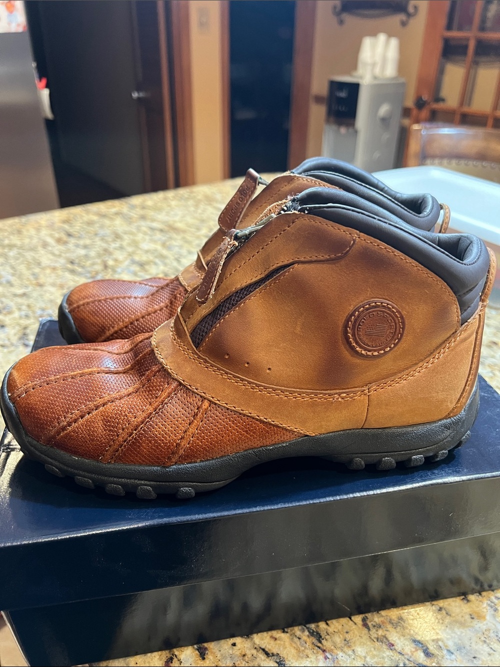Polo by Ralph Lauren Brown Leather Ankle Booties with Textured Toe